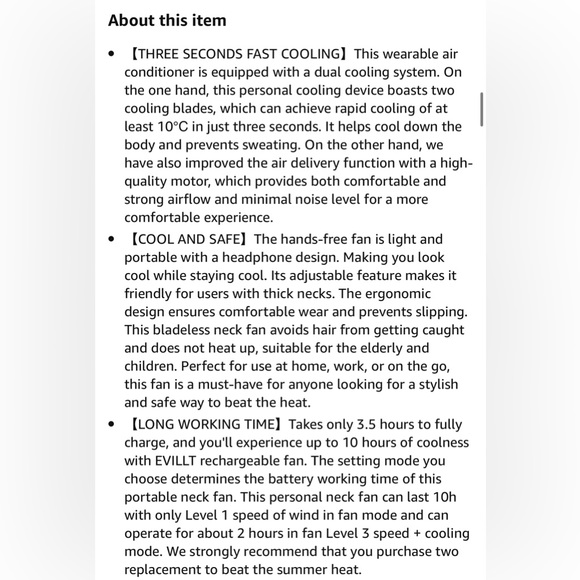 Portable Neck Fan Upgraded Neck Air Conditioner 2X Cooling Pads Rechargeable Fan - Picture 12 of 12